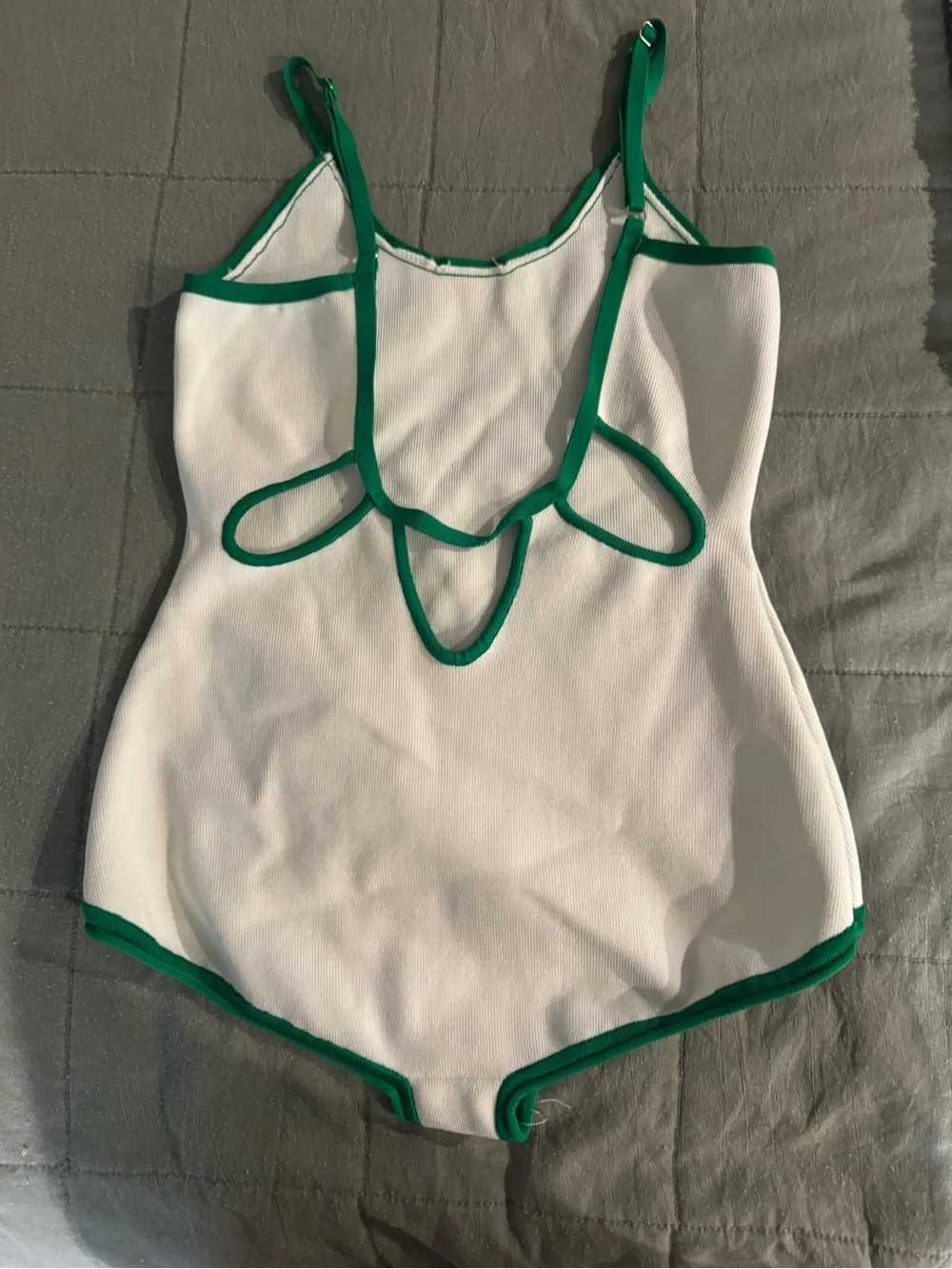 Free People White Bodysuit with Green Trim